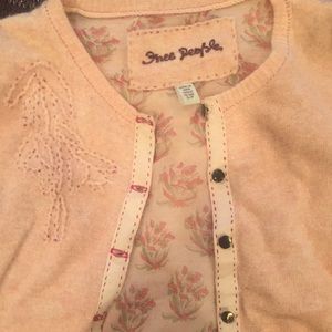 Free People Pink Wool/Angora Floral Cardigan